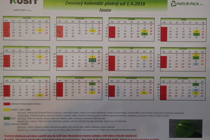Zvozový kalendár 2018